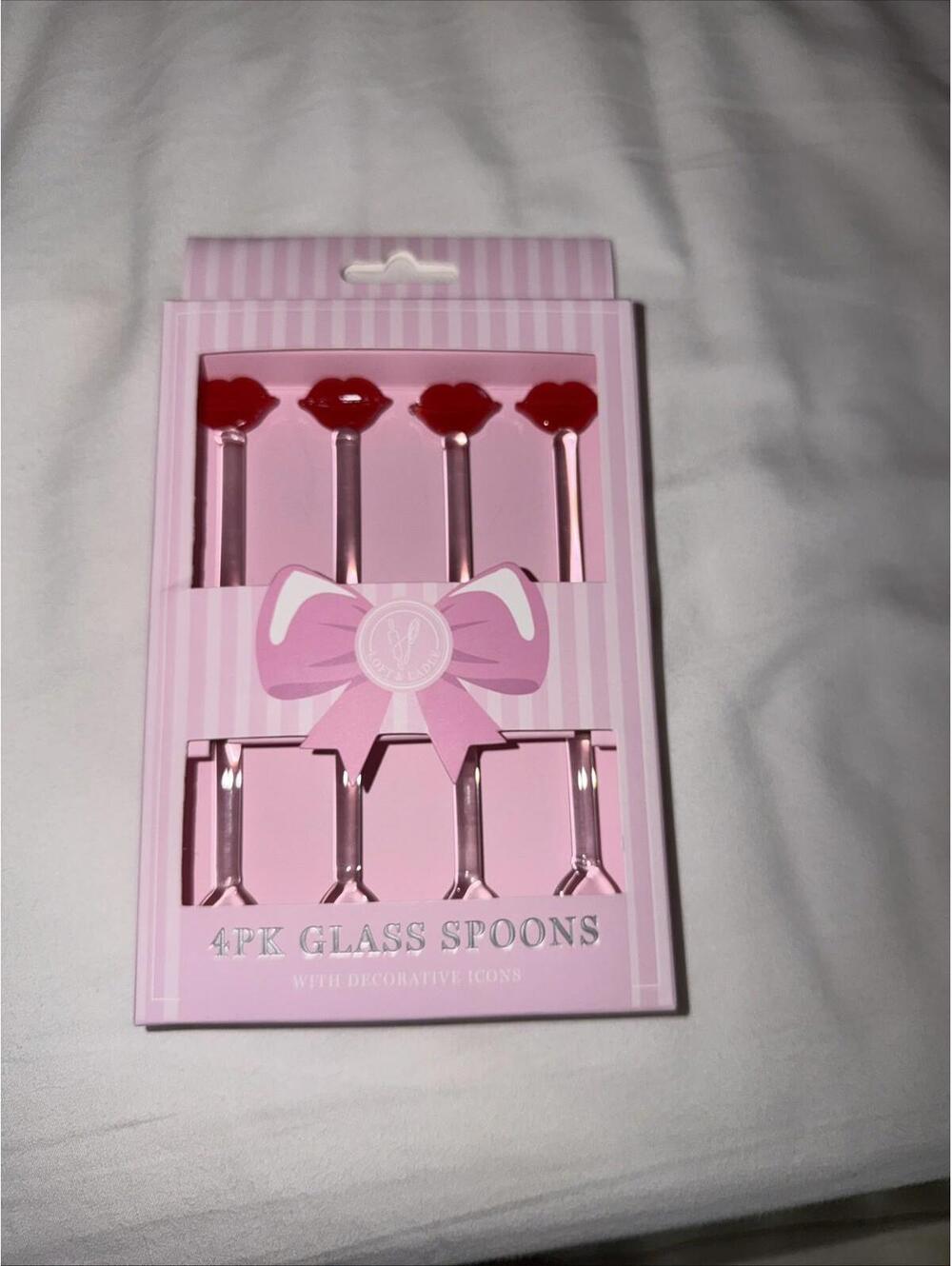 Cleo & June Glass Red lip  Spoons Set of 4 NEW